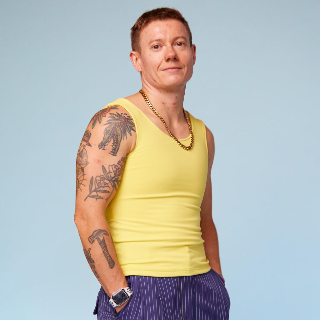 Model wearing Yellow Chest Binder - Front View