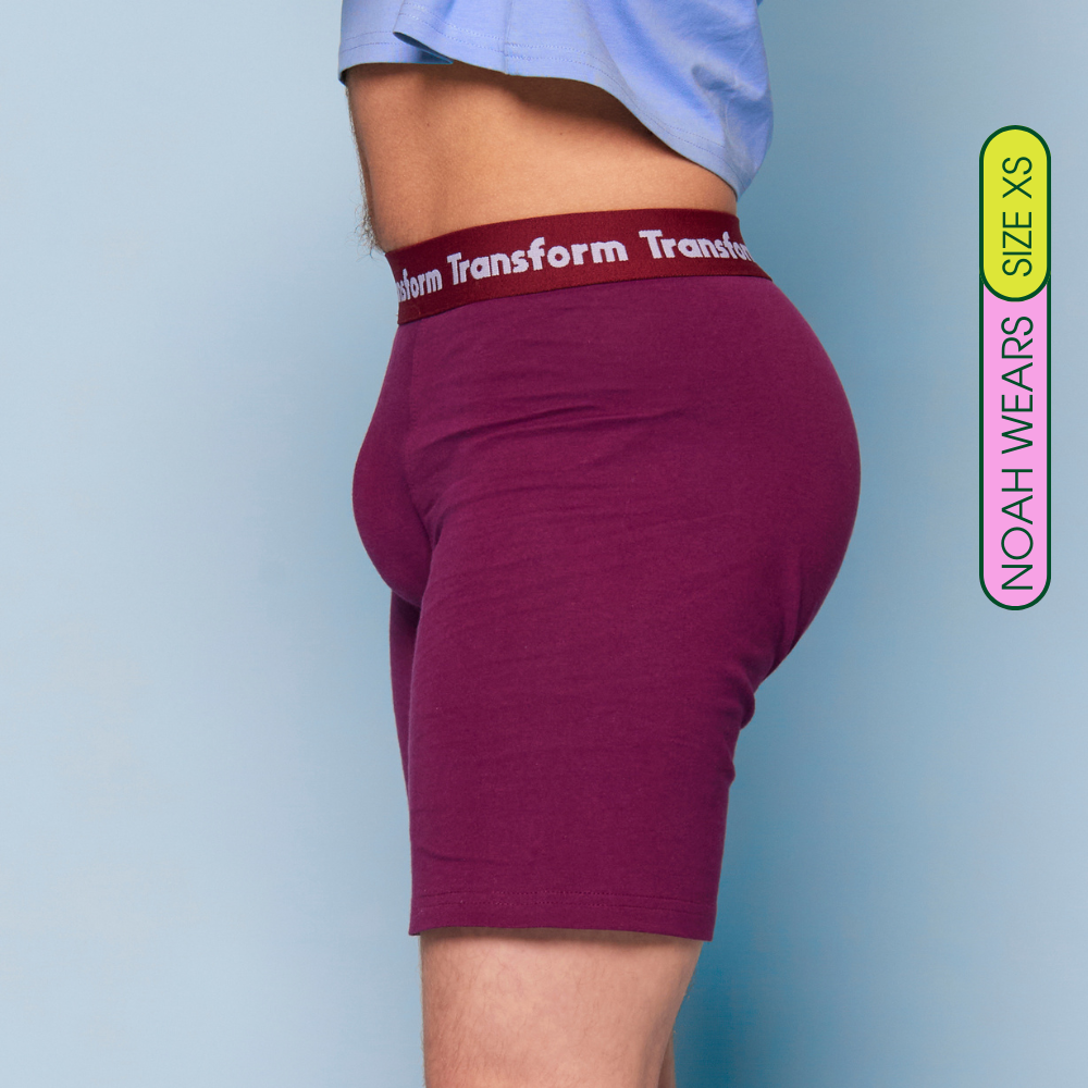 Side view of FTM packer underwear with realistic bulge - pouch trunks for trans masc
