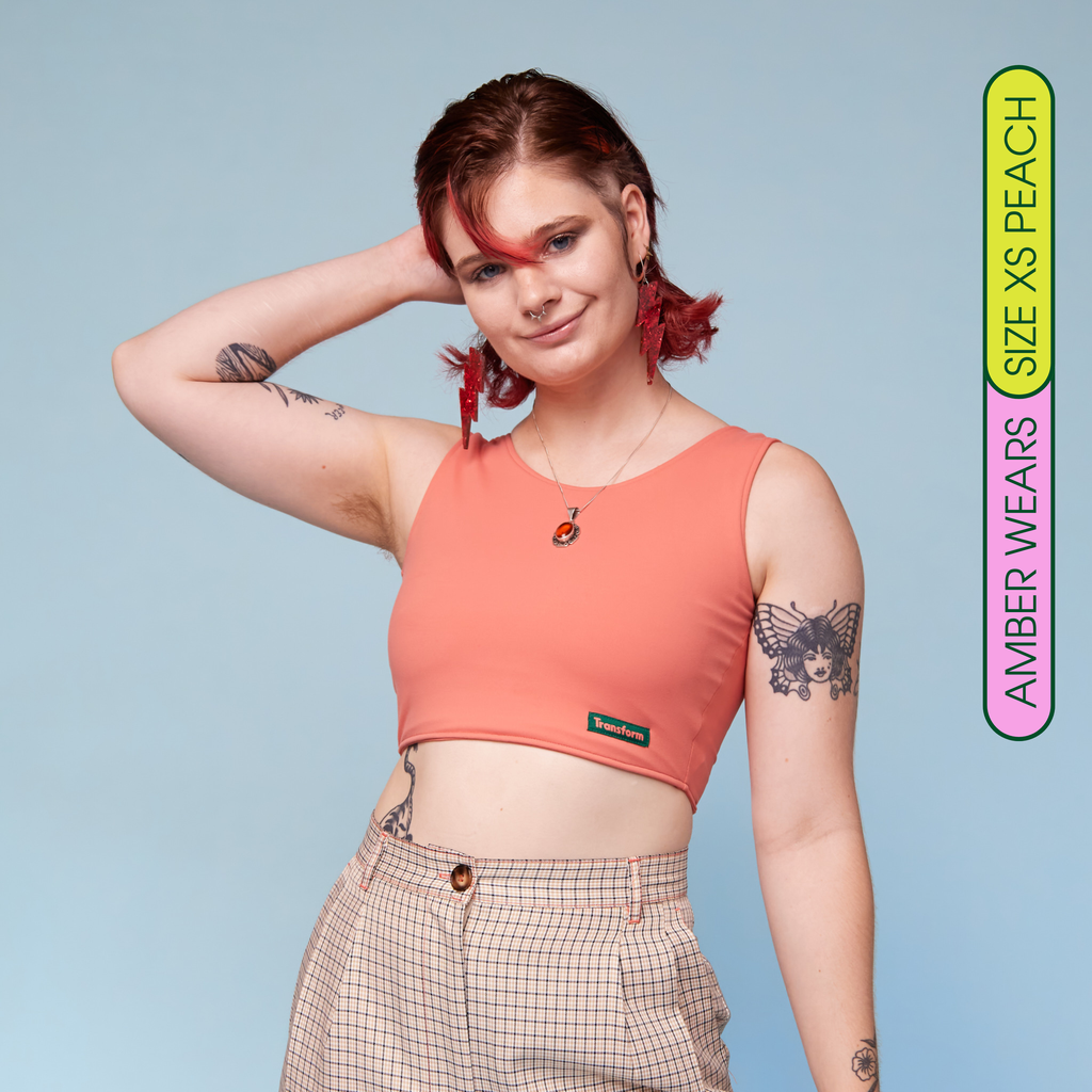 Model wearing Chest Binder Peach - front view